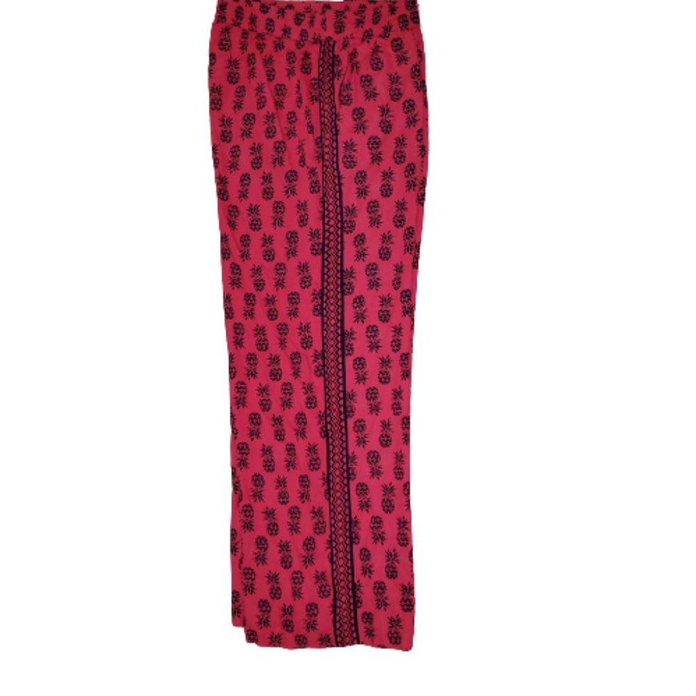CROWN & IVY PINEAPPLE STAMP WIDE LEG PANTS  SZ LG